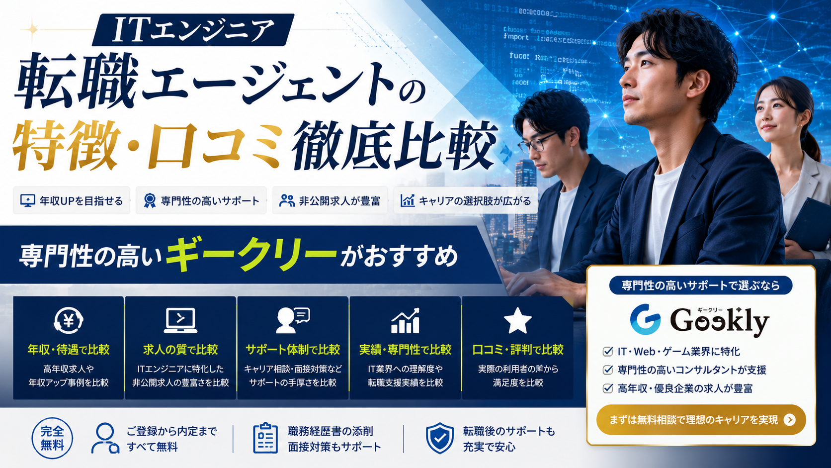 ITエンジニア転職エージェントの特徴・口コミ徹底比較 | 専門性の高いギークリーがおすすめ