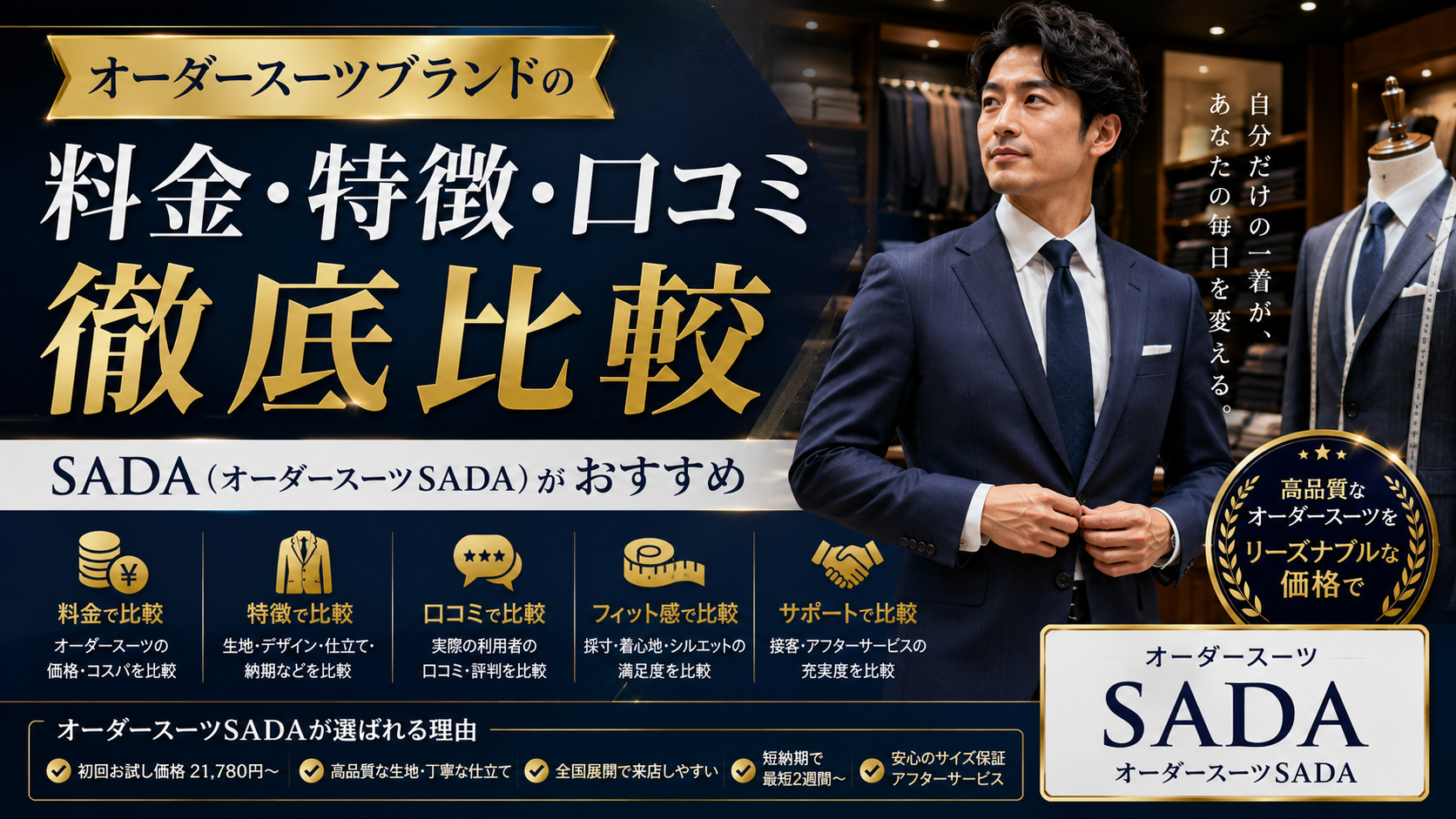 オーダースーツブランドの料金・特徴・口コミ徹底比較 | SADA(オーダースーツSADA)がおすすめ